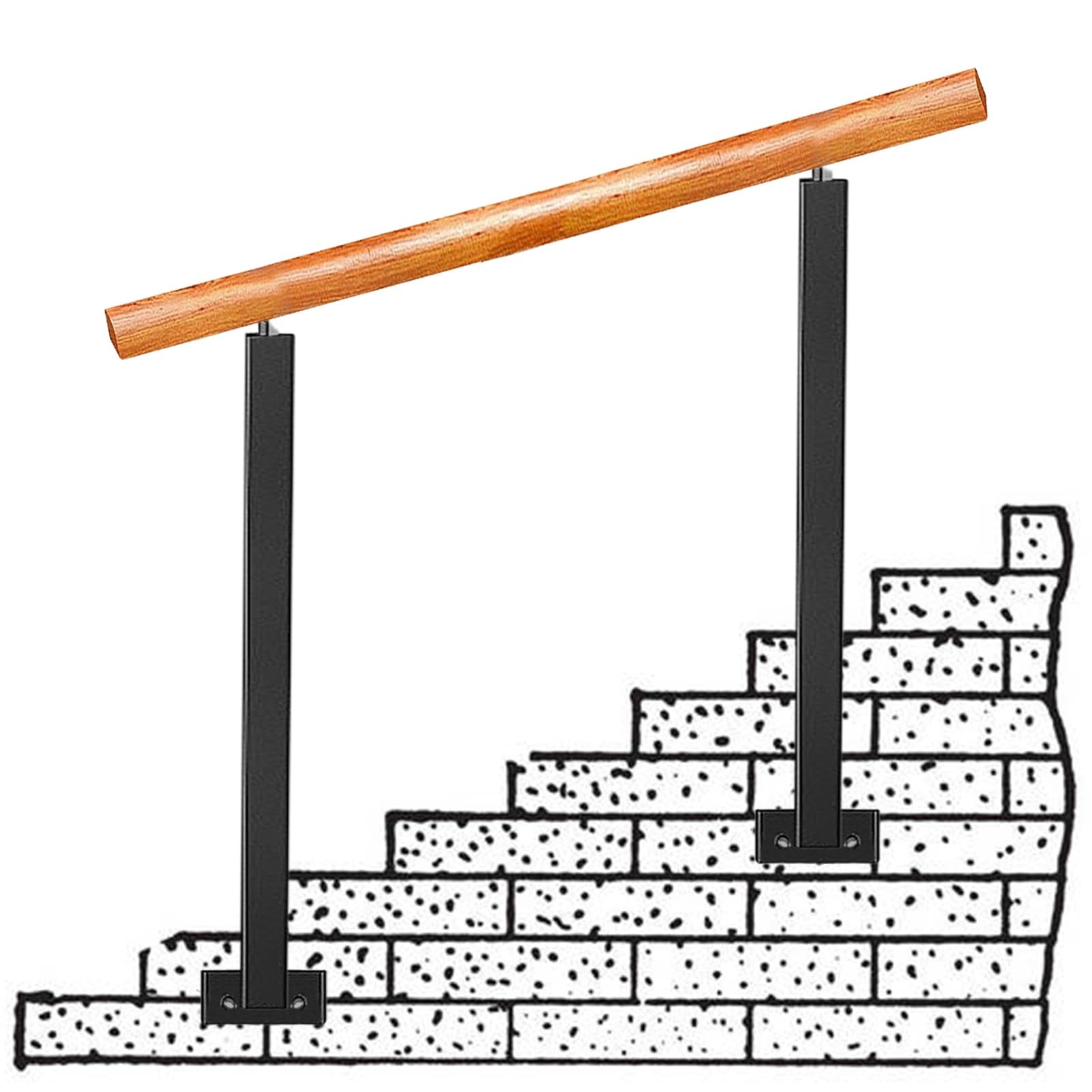 Rampe de transition escalier réglable pour marches extérieures avec poteau fer forgé