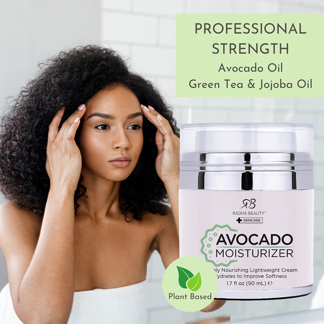 Radha Beauty Glow Boosting Avocado Moisturizer, 1.7 fl oz. for Face, Neck, Decollete - Super Moisturizing Facial Lightweight Cream - Image 3
