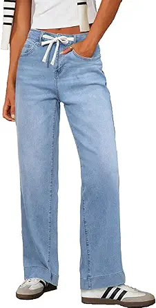 Sidefeel Women's Wide Leg High Waisted Stretch Denim Pants