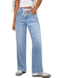 Sidefeel Women's Wide Leg Jeans High Waisted Stretchy Straight Leg Baggy Drawstring Zimbaplatinum Denim Pants
