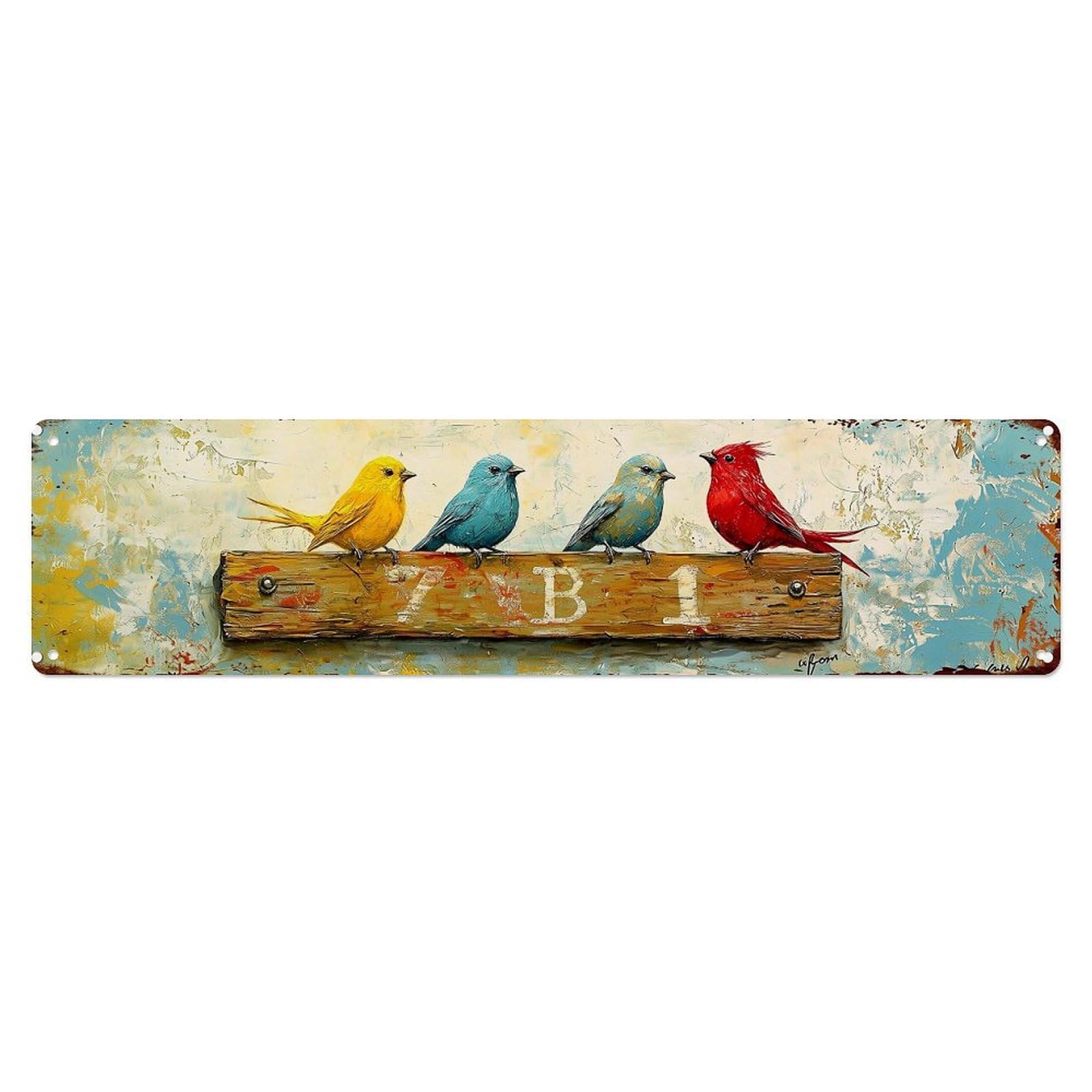Colorful Birds On Rustic Wood Metal Tin Sign Plaque