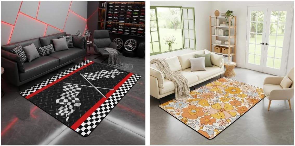 Erosebridal Race Car Play Mat and Groovy Flower Area Rug 4'11" x 3'3"