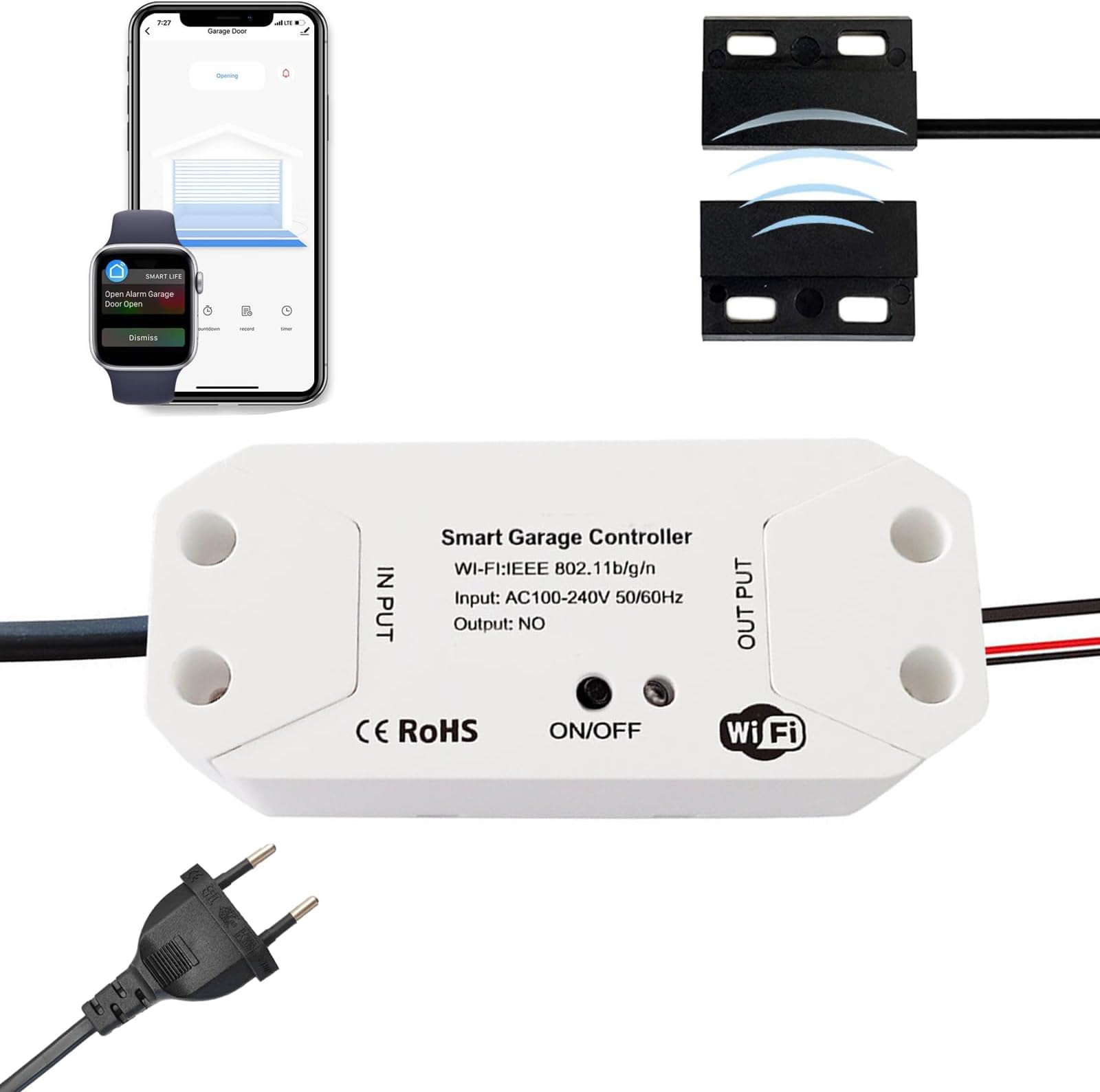 NBLE WIFI Smart Garage Door Controller, Smart Life/Tuya APP Remote Control, Compatible with Apple HomeKit, Amazon Alexa, Google Home, SmartThings, Multiple Notification Modes, No Hub Needed