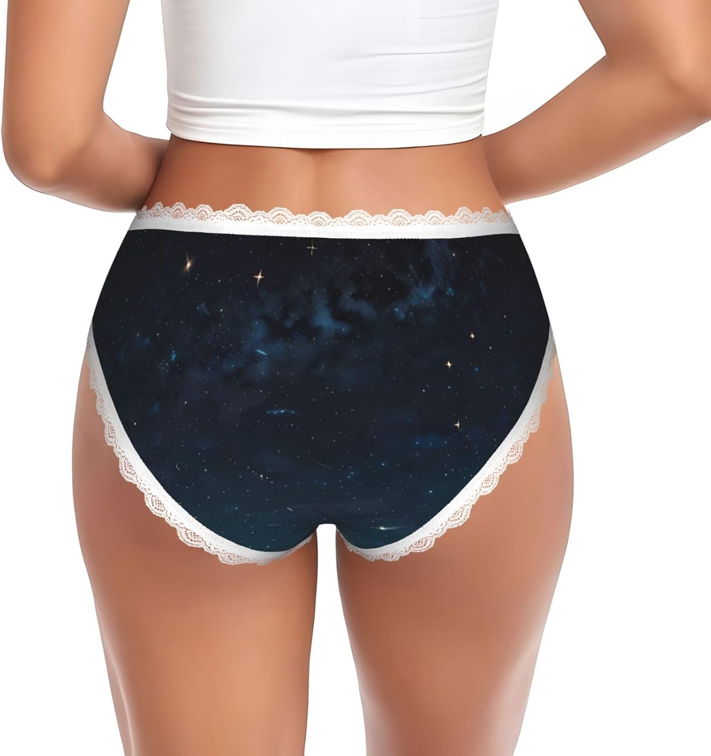 cartoon Starry Sky Women's Lace Briefs, Transfer Printing Low Rise, Polyester Spandex Seamless Soft Panties