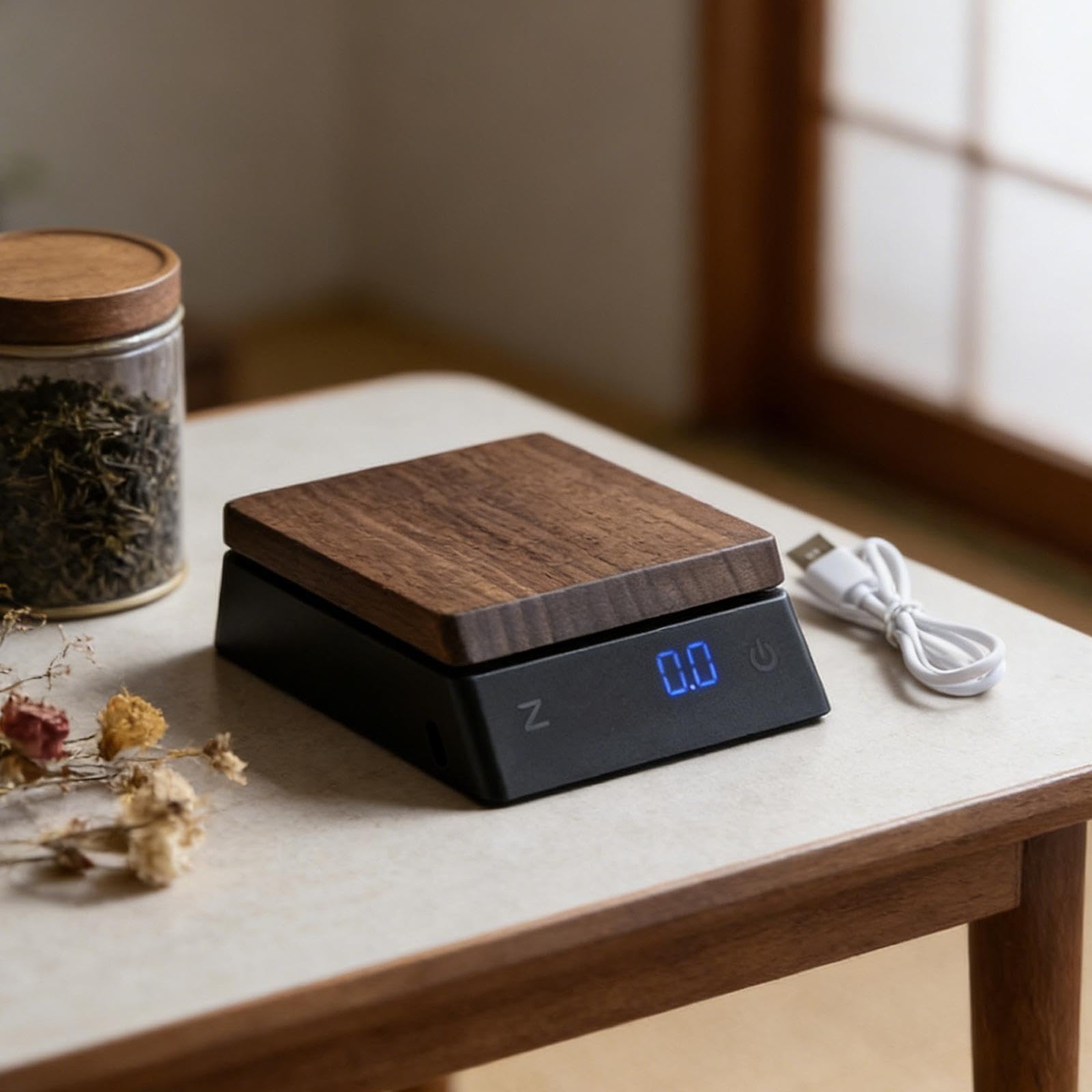 Digitale Kaffeewaage mit Präziser Elektronischer Anzeige Tragbare Waage für Tee Kaffee Und Backzutaten Langlebiges Holzmaterial für Büro Haushalt Und, Schwarz