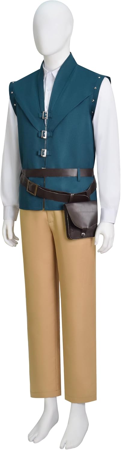 Adult Prince Green Costume Mens Renaissance Green Vest Shirt Pants Bag Halloween Cosplay Outfit