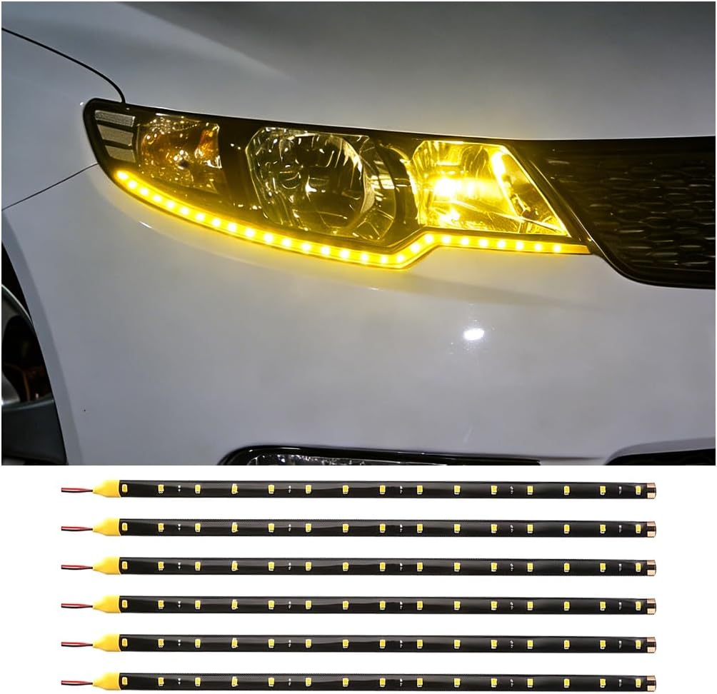 6PCS Car LED Strip Underbody Light, 12V Flexible High Brightness Vehicle Underglow Light, Automotive Interior & Exterior Decoration Lamp, Universal for SUV Motorhome Truck (Yellow)