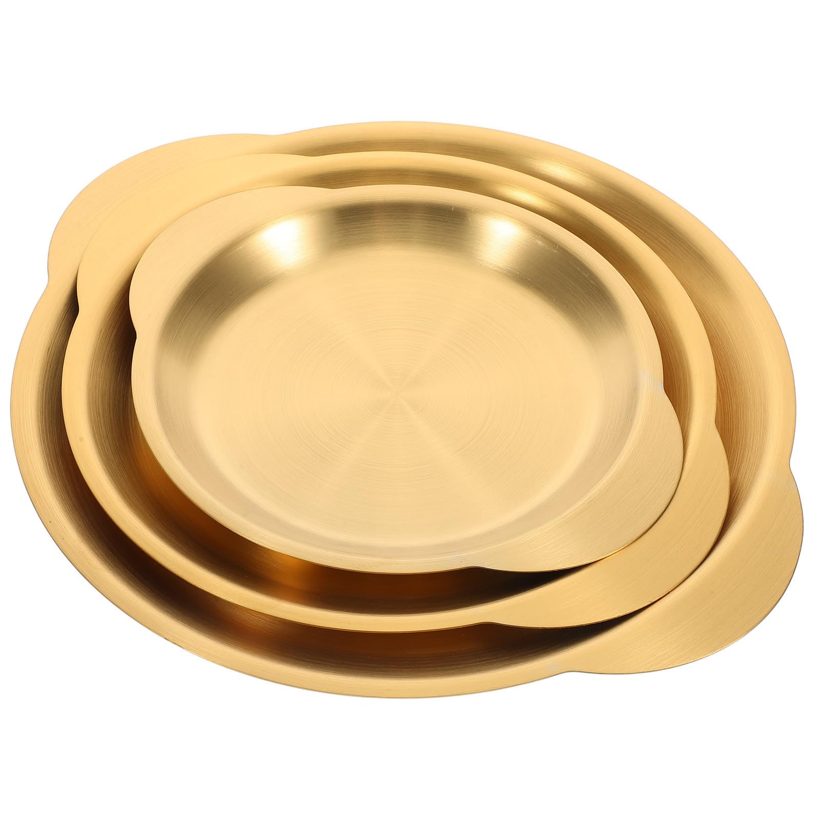 Lot de 3 Assiettes Rondes Peu Profondes en Acier Inoxydable Poignées