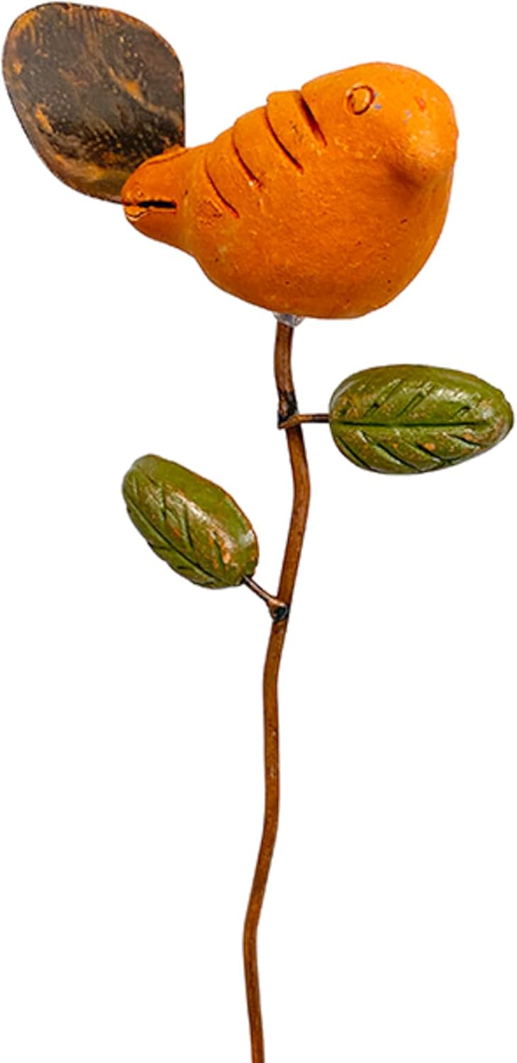 BestNest Ancient Graffiti Bird Plant Picks, Teal and Spice | Set of 2 Ceramic Bird Garden Stakes | Decorative Outdoor Plant Picks for Pots, Planters & Flowerbeds | Durable Metal & Ceramic Décor