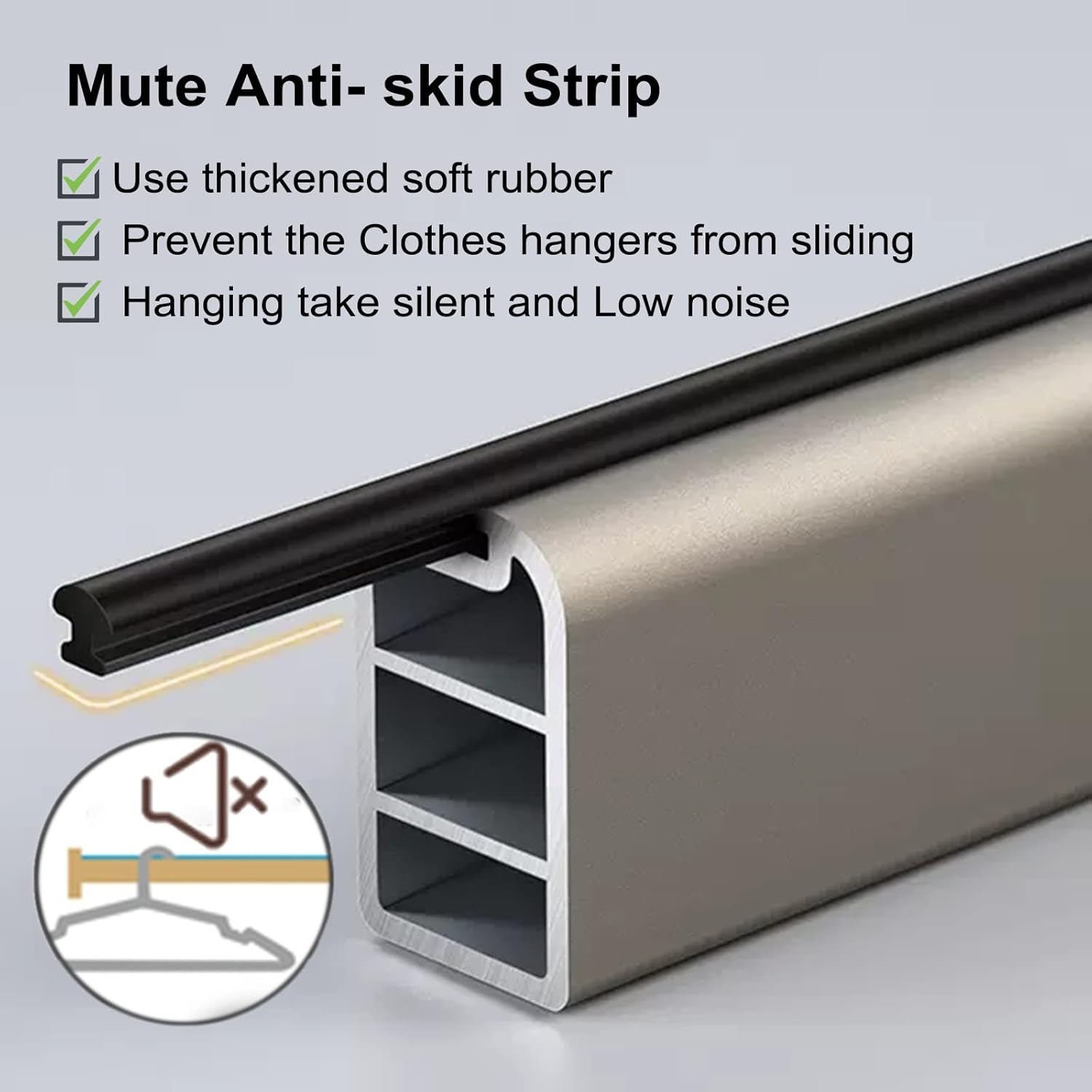 WDJBPSH Non-Slip Silent Closet Hanger Rod, Wall Mount Metal Wardrobe Support Bracket with Rubber Strip & Flange Set, Load - 100kg (Color : Black, Size : 130cm/51.2 in)