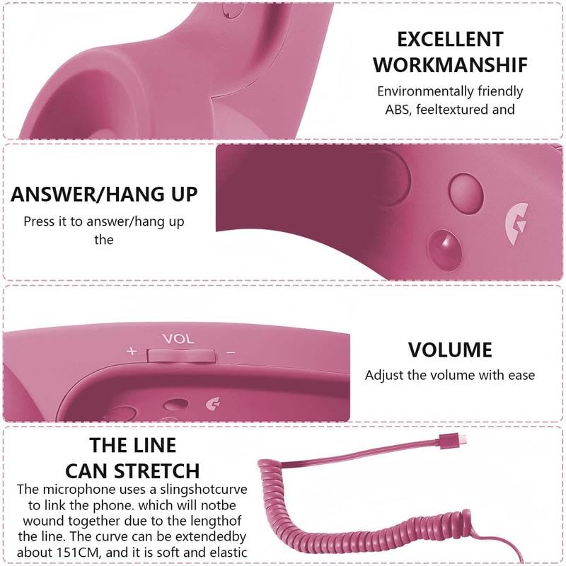 Combiné téléphonique rétro rouge avec micro haut-parleur filaire pour smartphone