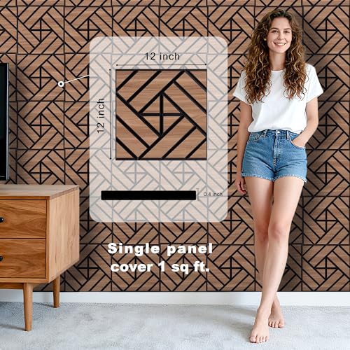 Image of WoveN SounD Acoustic Wall Panels, Teak, 16 Pack, 12x12 in | Self-Adhesive, NRC 0.95, Carved Pattern, Sound Proof, Echo Reduction, Sound Dampening, Home Studio, Office, Gaming Room