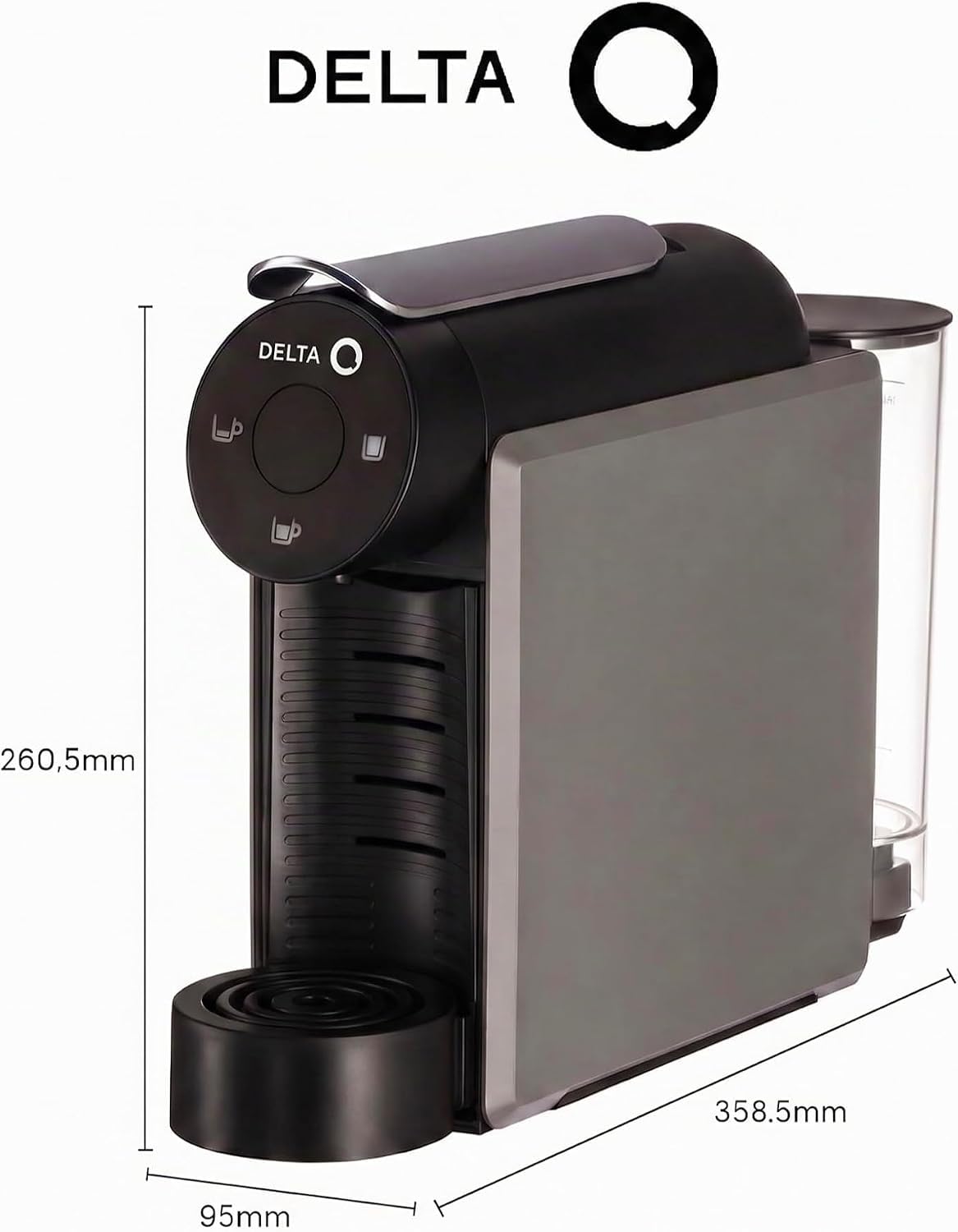 Cafetière à capsules Delta Q Mini Qool | Compatible avec les Capsules Delta Q, Design ultra-compact, Réservoir 0.6L, Rangement pour 7 capsules usagées