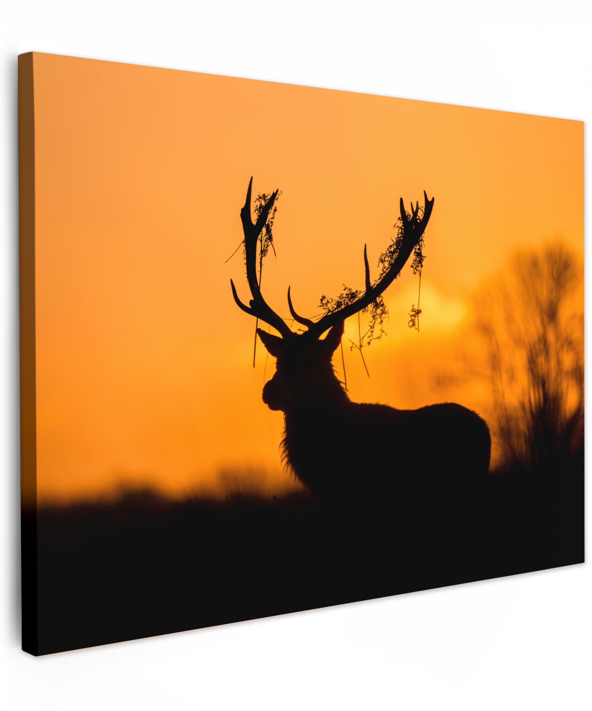 MuchoWow© Canvas Wall Art Work 16"x12" / 40x30 cm House Decoration for Living Room Home Decor Pictures Walls Deer - Orange - Silhouette - Animals - Nature — image 1