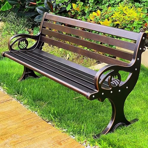 NRNQMTFZ Gartenbank,Außenterrassenbank,Wetterfeste Metallbank, Aluminium-Parkbank mit Rückenlehne & Armlehnen,pflegeleicht,für Terrasse, Park, Terrasse, Balkon(150cm/59in)