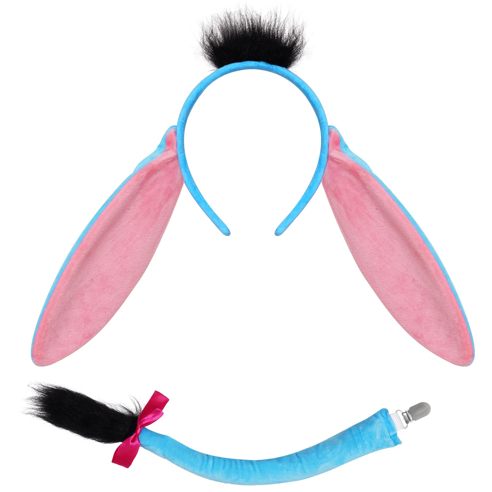 Pistha Donkey Costume Accessory Set Donkey Ears Headband and Tail, Blue, One Size