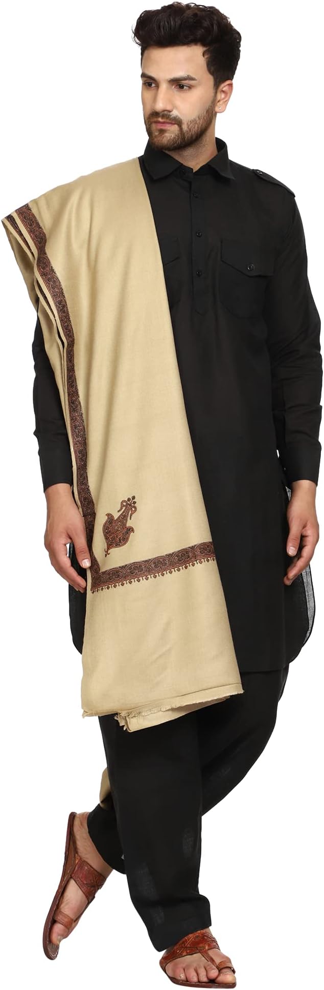 SWI WITH LABELMen's Kashmiri Embroidered Wool Shawl