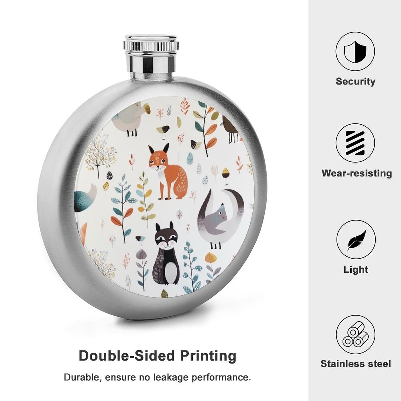 Stainless Steel Wine Bottle Liquor Container Animal Picture Print Leak Proof Hip Flask Durable for Camping Hiking Travel Festivals