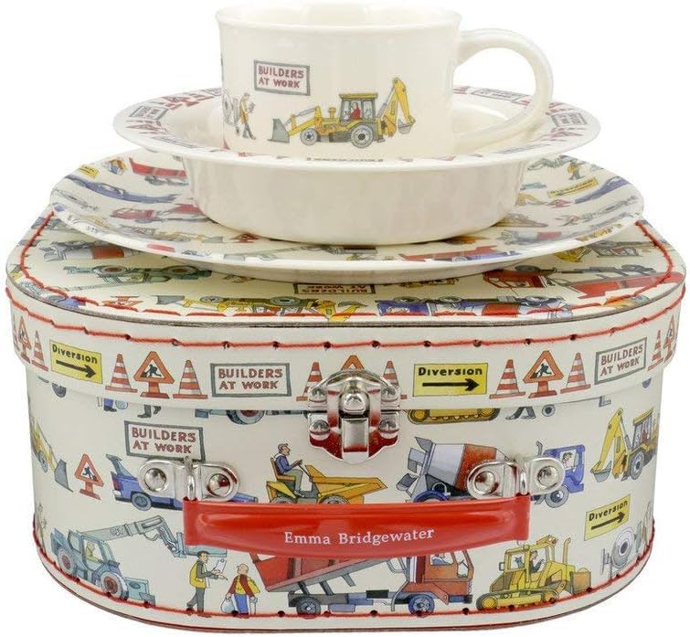 Emma Bridgewater - 3pc Dining Set in Suitcase - Melamine Plate/Cup/Bowl - Builders at Work