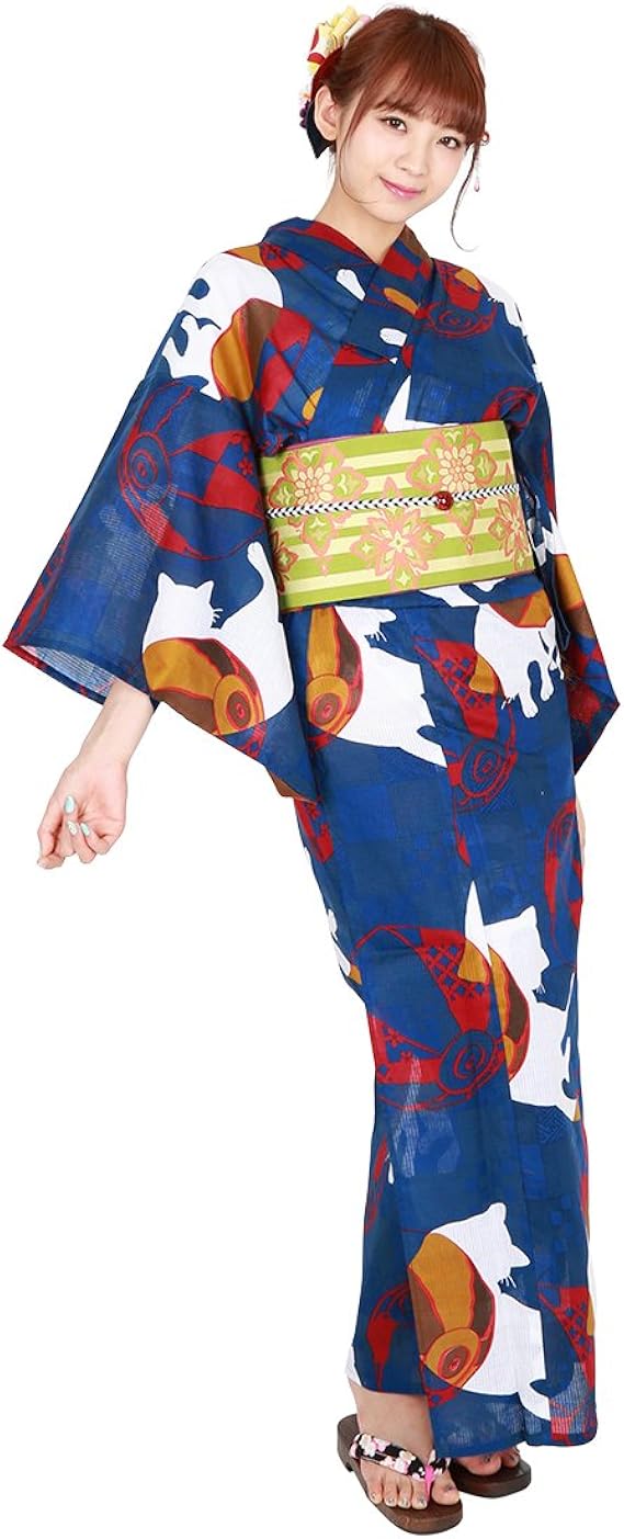 Amazon ゆかた屋hiyori オリジナル変わり織浴衣 日陰に猫 レディース 浴衣 通販