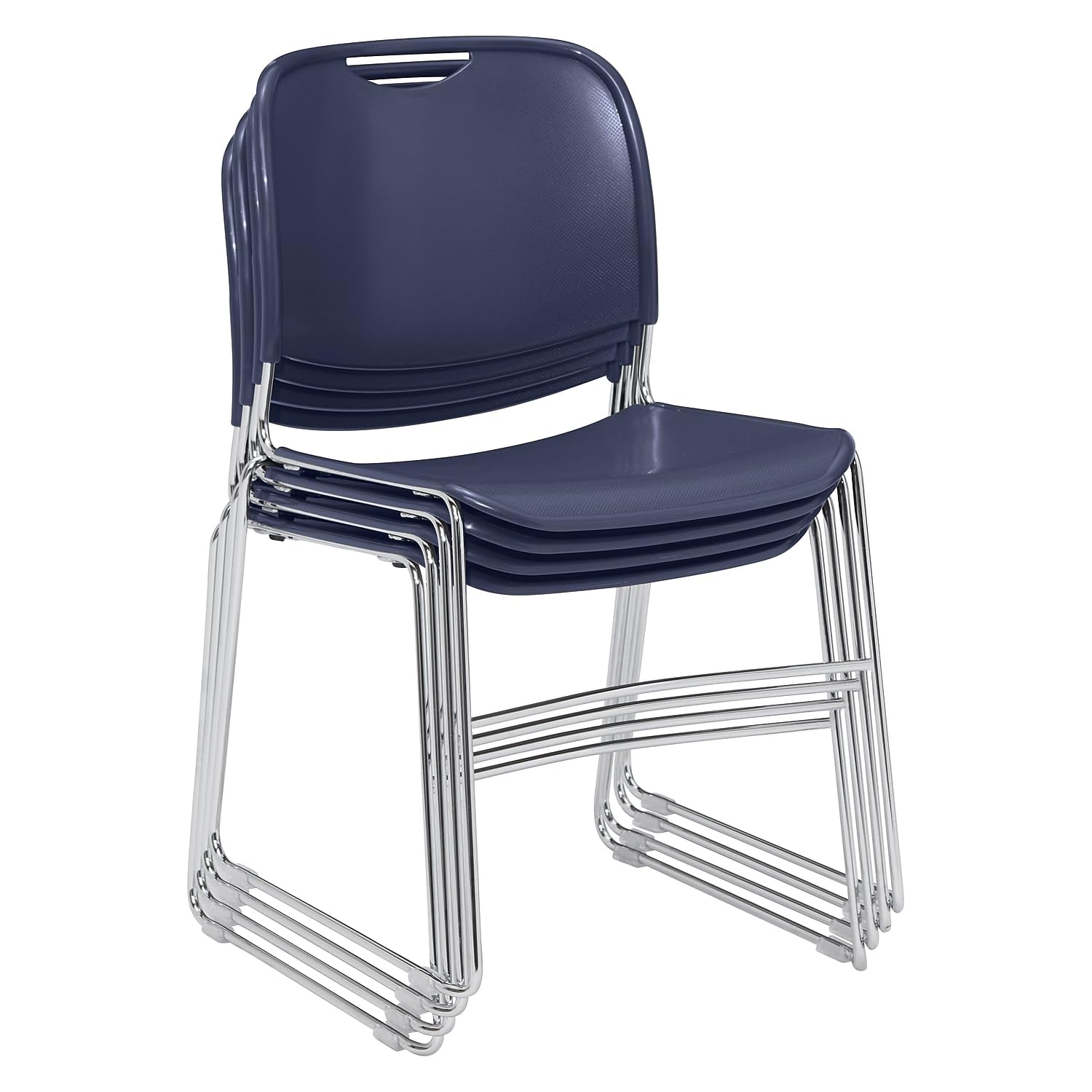 National Public Seating NPS 8500 Series HI-Tech Ultra-Compact Plastic Seat/Back Stack Chair, Navy Blue/Chrome, 4 Pack (8505/4)
