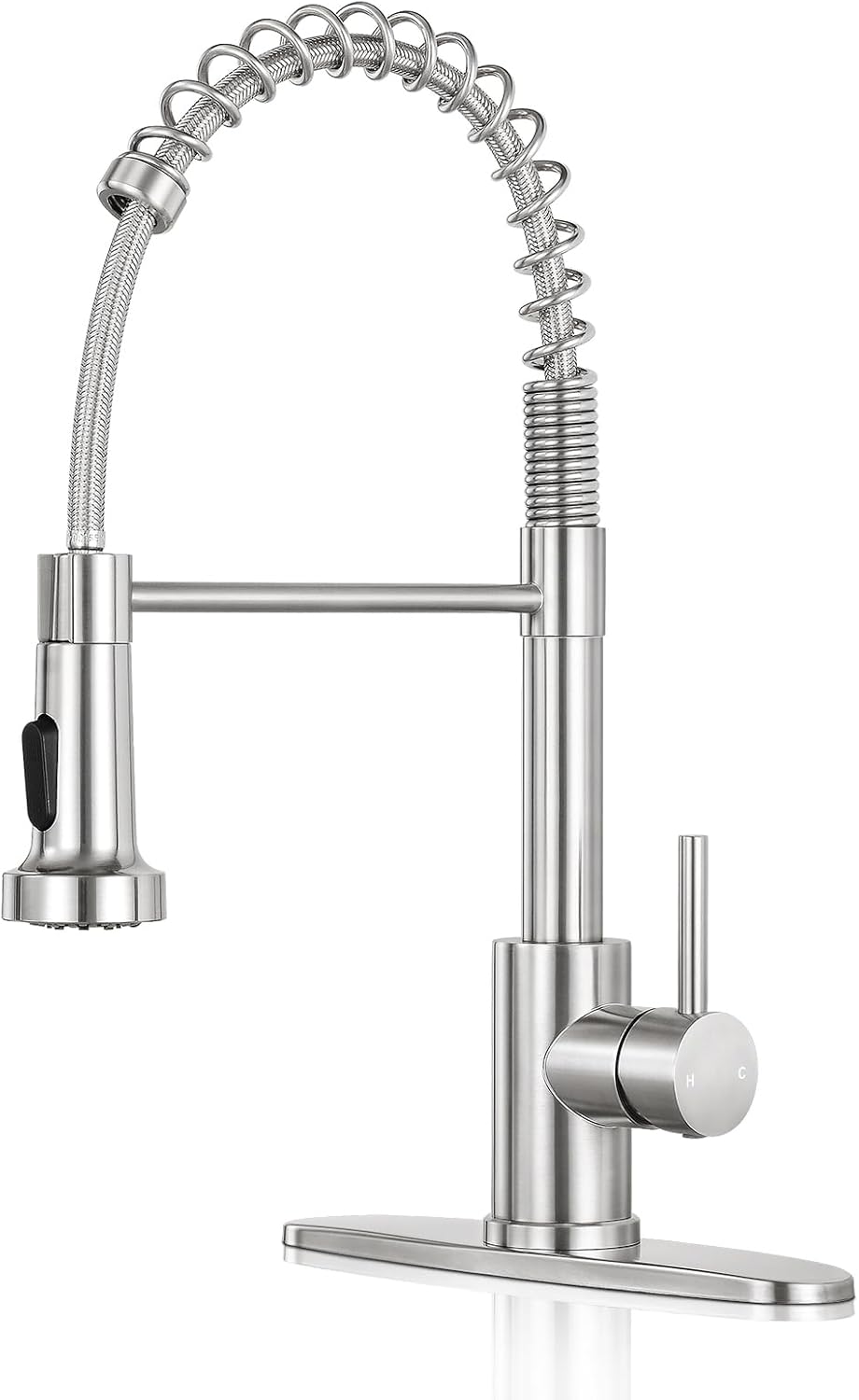 Kitchen Faucet with Pull Down Sprayer,Commercial Single Handle Stainless Steel Kitchen Faucets with Deck Plate product image