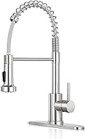 KHQF Brush Nickel Kitchen Faucet with Pull Down Sprayer - Single Handle Stainless Steel, Deck Plate, 360 Swivel Easy DIY Install