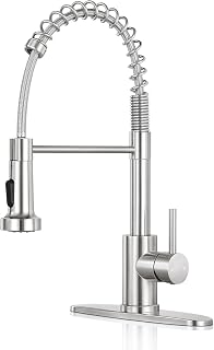 KHQF Brush Nickel Kitchen Faucet with Pull Down Sprayer - Single Handle Stainless Steel, Deck Plate, 360 Swivel Easy DIY Install