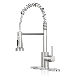 Kitchen Faucet with Pull Down Sprayer,Commercial Single Handle Stainless Steel Kitchen Faucets with Deck Plate (Brush Nickel) - Amazon product rated Grade A