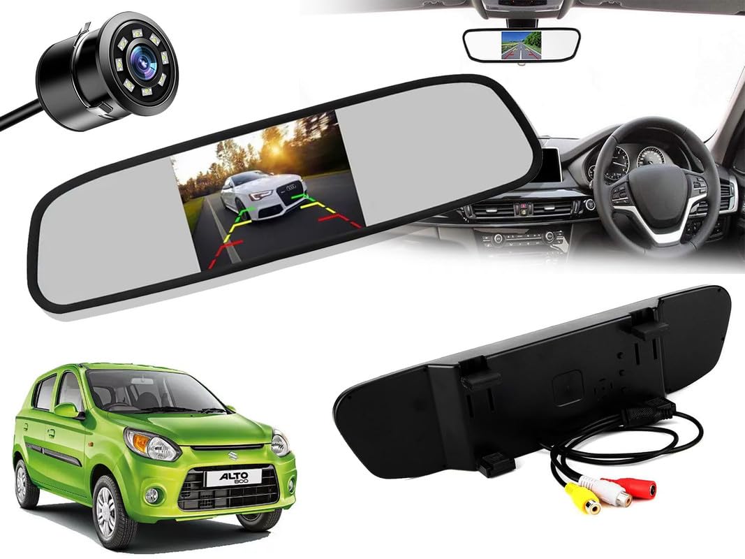 Auto Pearl 4.3" Rear View Mirror LCD Screen 12V Universal Mount Clip-On Current Mirror with Rear Camera//Media Player/Safety Driving 2 Ways RCA Input Compatible with Alto 800 2020-image-2