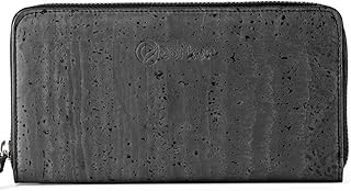 Corkor Veganer Geldbörse Damen Natur-Leder RFID für Kreditkarten Natur Korkleder Schwarz