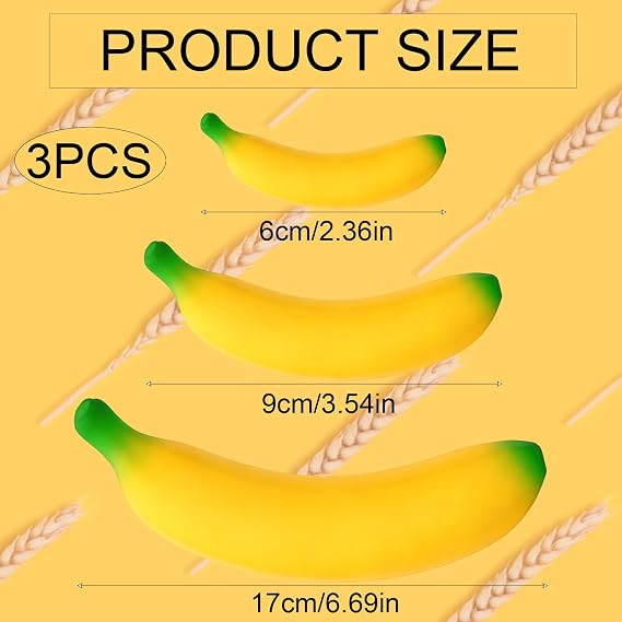 3 PCS Banana Squishy, Squishy Banana, Desktop Ornament, Office Desk Stress Relief, Focus Assistance Tool, Collection Including Large Medium Small, Squishy Banana for Work and Study Environments