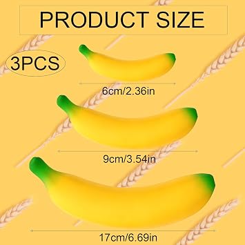 3 PCS Banana Squishy, Squishy Banana, Desktop Ornament, Office Desk Stress Relief, Focus Assistance Tool, Collection Including Large Medium Small, Squishy Banana for Work and Study Environments