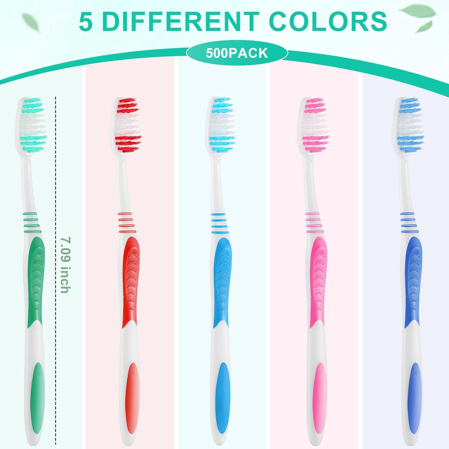 Tioncy 500 Pack Toothbrushes Bulk Individually Wrapped Pack with Covers Colorful Tooth Brushes Medium Disposable Soft Bristles Adult Manual Toothbrush for Travel Hotel Packages Relief Donations