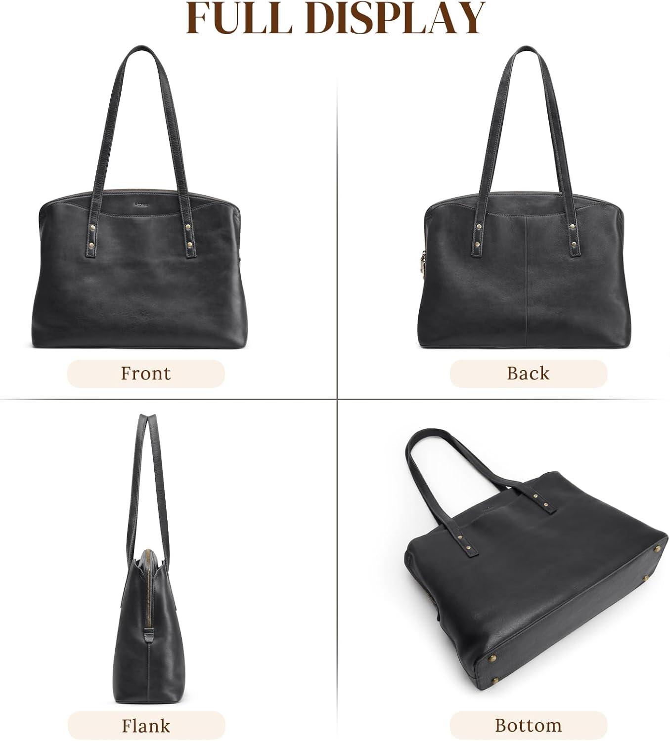 S-ZONE Leather Tote Bag for Women Large Capacity Work Shoulder Handbags Purses - Image 7