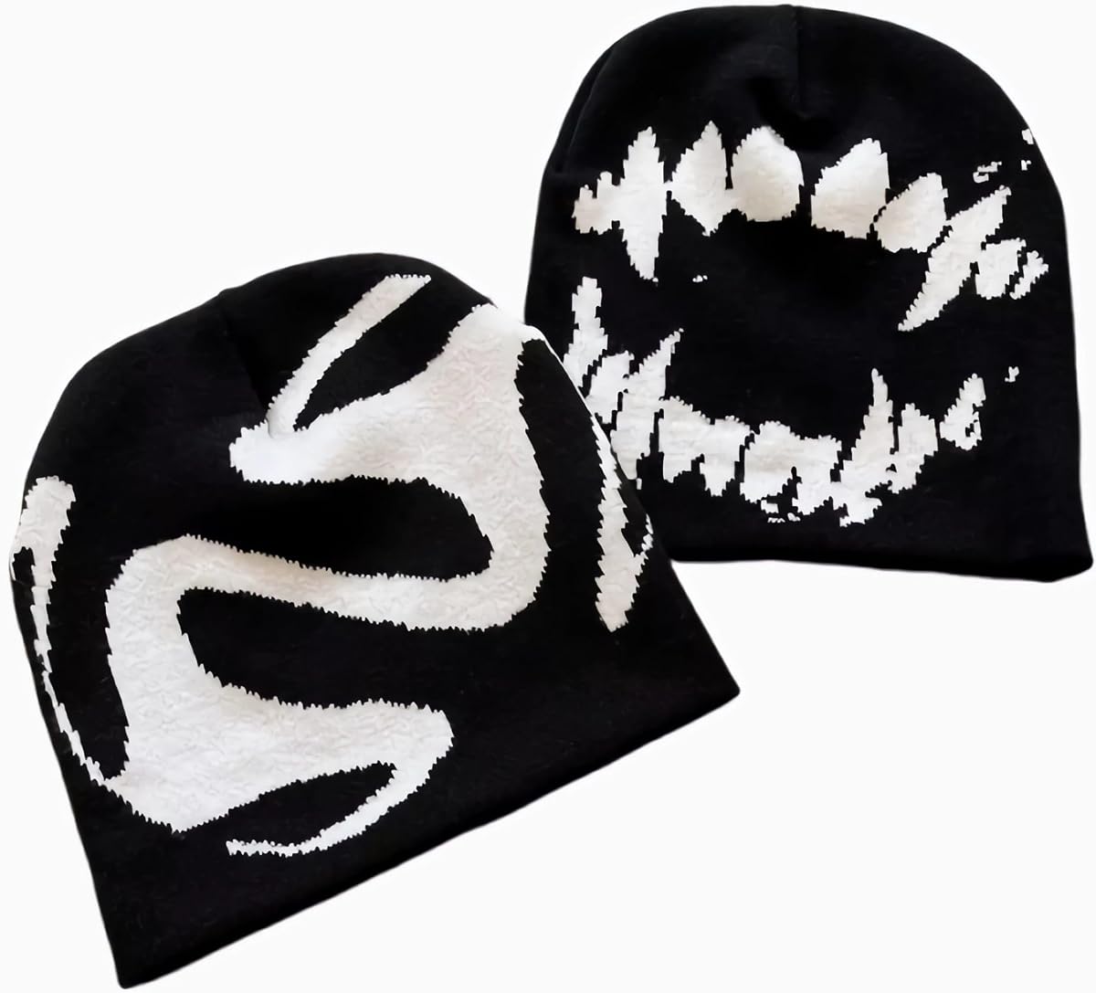 Gorro gráfico negro para hombres y mujeres, gorro de punto streetwear y2k, gorra holgada de calavera gótica (2 piezas)