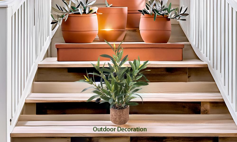 Indoor Fake Olive Plant 12 inch Faux Silk Leaves with Black Rustic Planter Medium Size Perfect Artificial Olive Fruits with Realistic Trunk and Lifelike Stems for Home and Office Decor - Image 3
