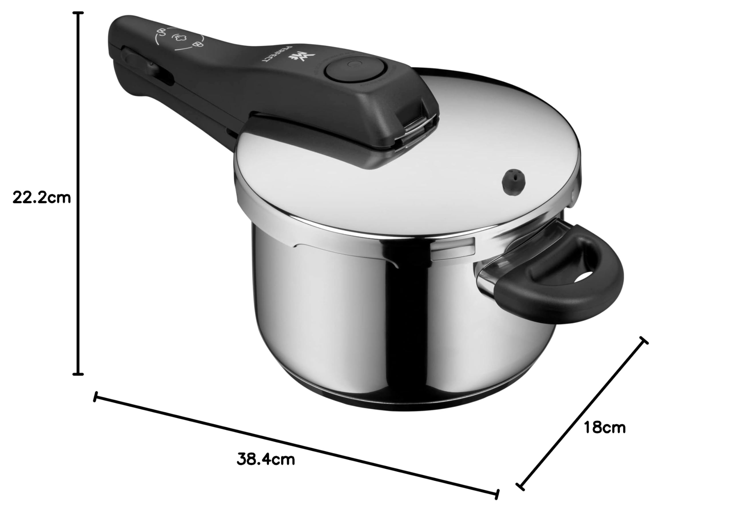 WMF Perfect One Pot szybkowar indukcyjny 2,5 l, szybkowar, 2 stopnie gotowania, regulator poziomu gotowania jedną ręką, nadaje się do wszystkich rodzajów kuchenek, polerowana stal nierdzewna Cromargan