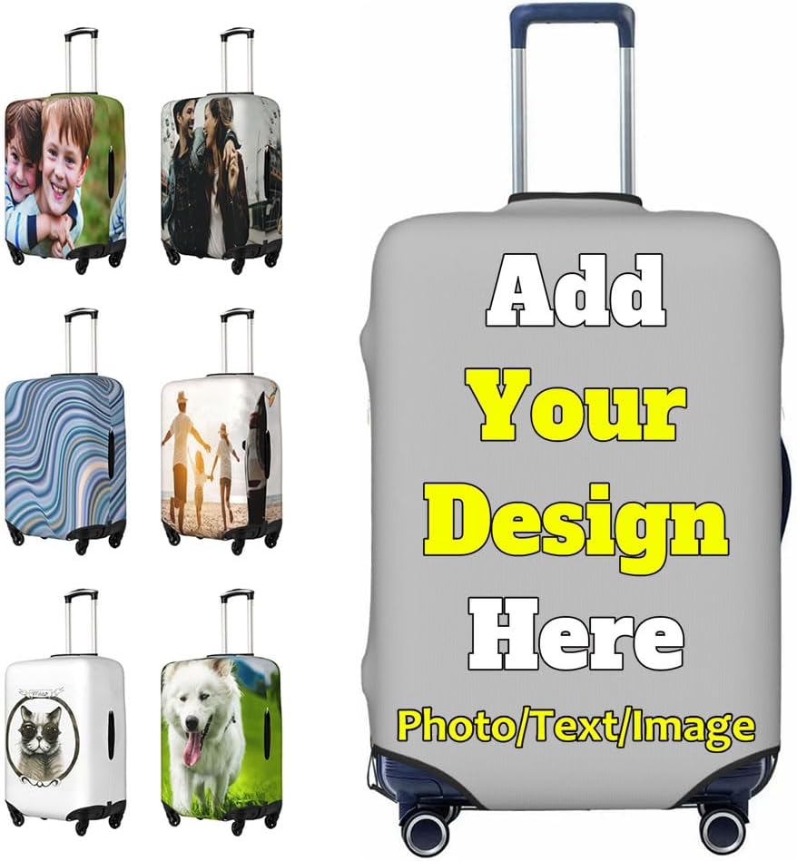 Personalized Luggage Covers Add Your Any Picture Text Logo Name Custom Double-Sided Suitcase Case Customizable Baggage Covers For Travel Business, Silver, M