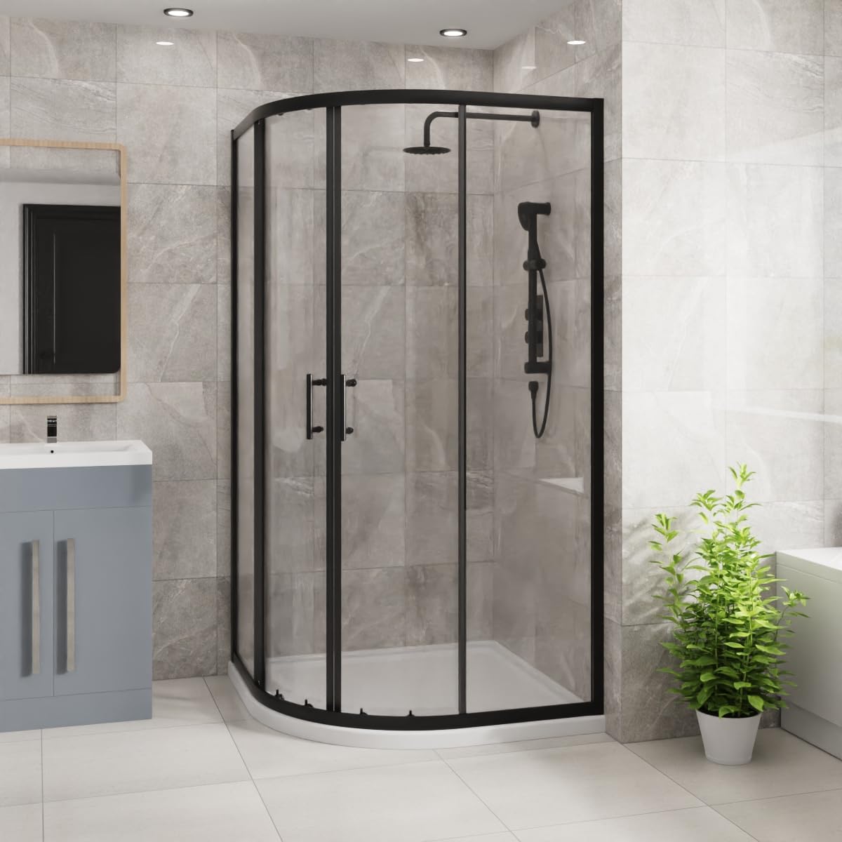 Blümme Black 900 X 900Mm Quadrant Shower Enclosure Matte Framed 6Mm Easy Clean Glass Sliding Door Shower Cubicle