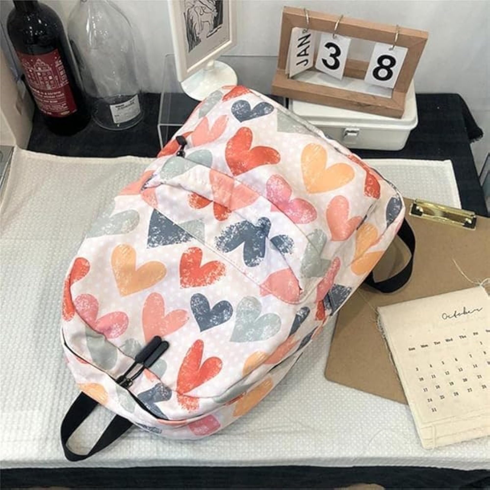 Girls Heart Print Backpack, Multicolour