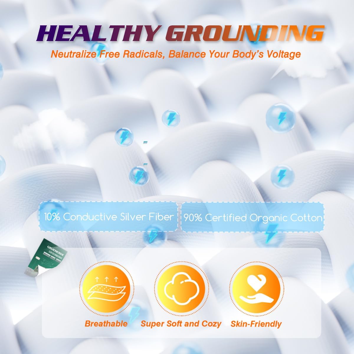 Grounding Sheets 10% Silver Fiber Grounding Mat for Bed Grounding Flat Sheet All Bed Sizes 26x112in Gray