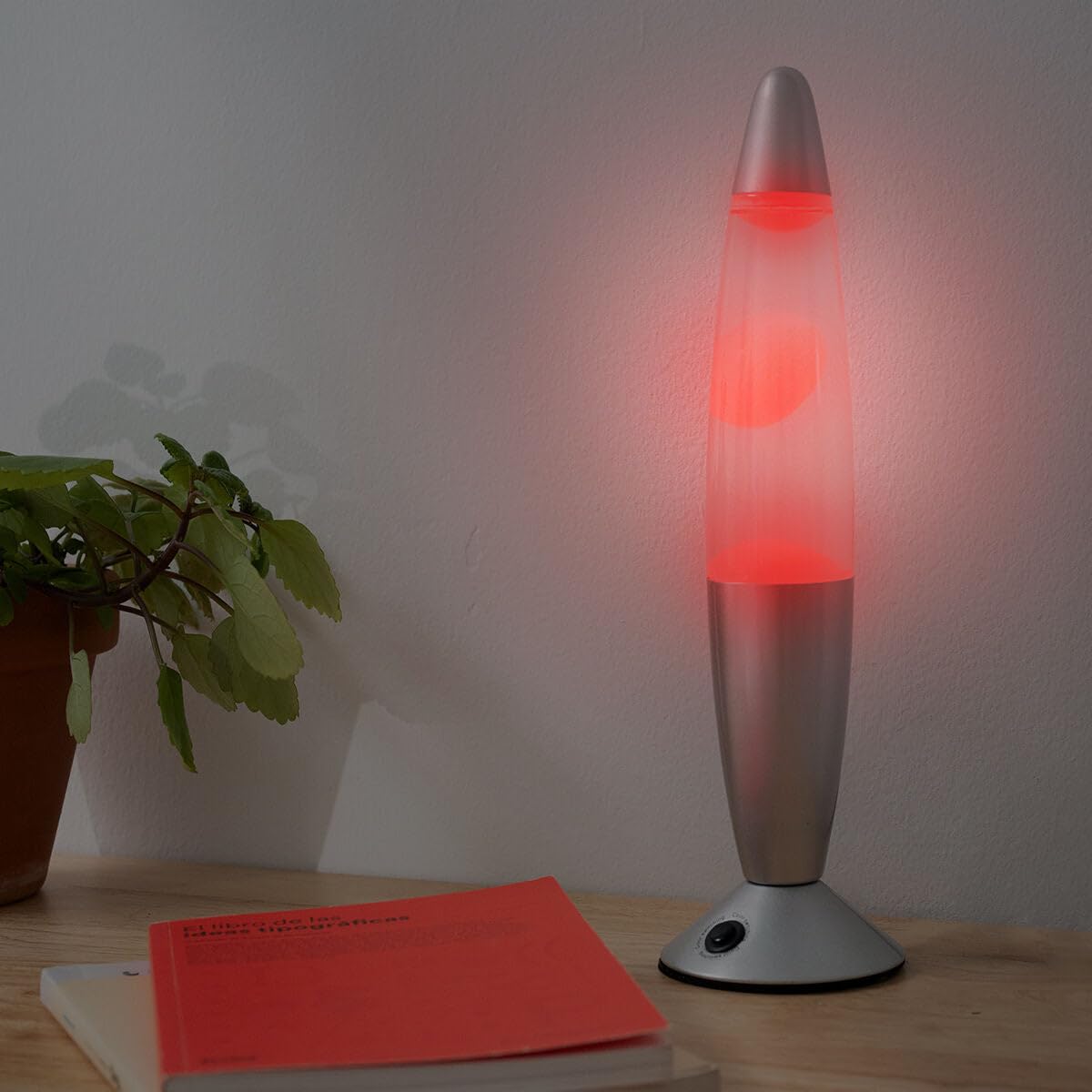 CELLUSTOP Lampa lawowa z ruchem płynnym z woskiem – lampka nocna lawa – lampa magma z ruchem płynu – żarówka w zestawie – przełącznik – 20 W – 34 cm – szkło i aluminium – wielokolorowa LED