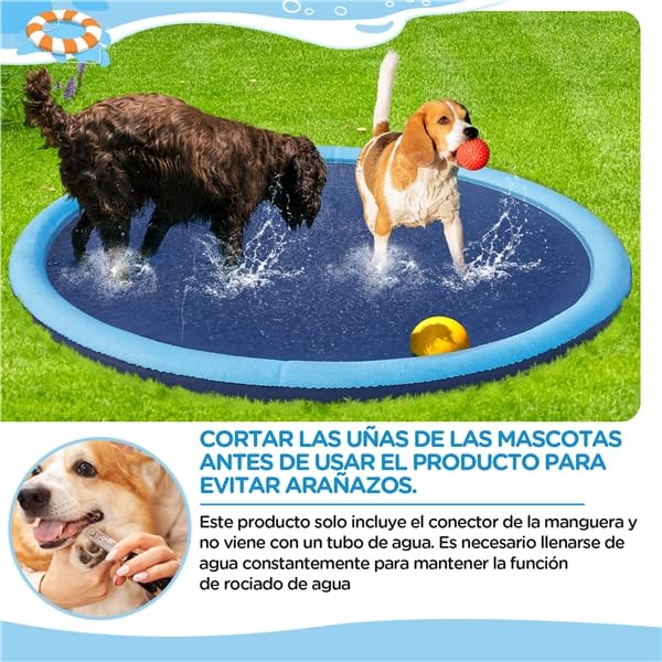Yaheetech Piscina de Chorros para Perros Bañera para Perros Portátil Antideslizante y Resistente al Desgaste Exteriores Verano 150 X 8,5cm Azul