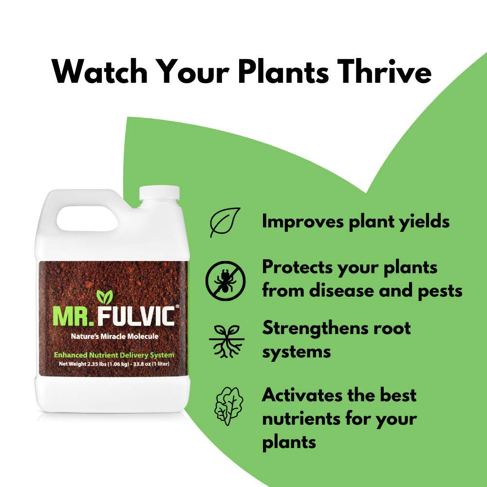 Mr. Fulvic Nature’s Miracle Molecule, Organic Fulvic Acid Plant Amendment, Natural Humic Soil and Hydroponic Nutrient Enhancer - Lawn and Garden Growth, Plant Health (1 Liter)