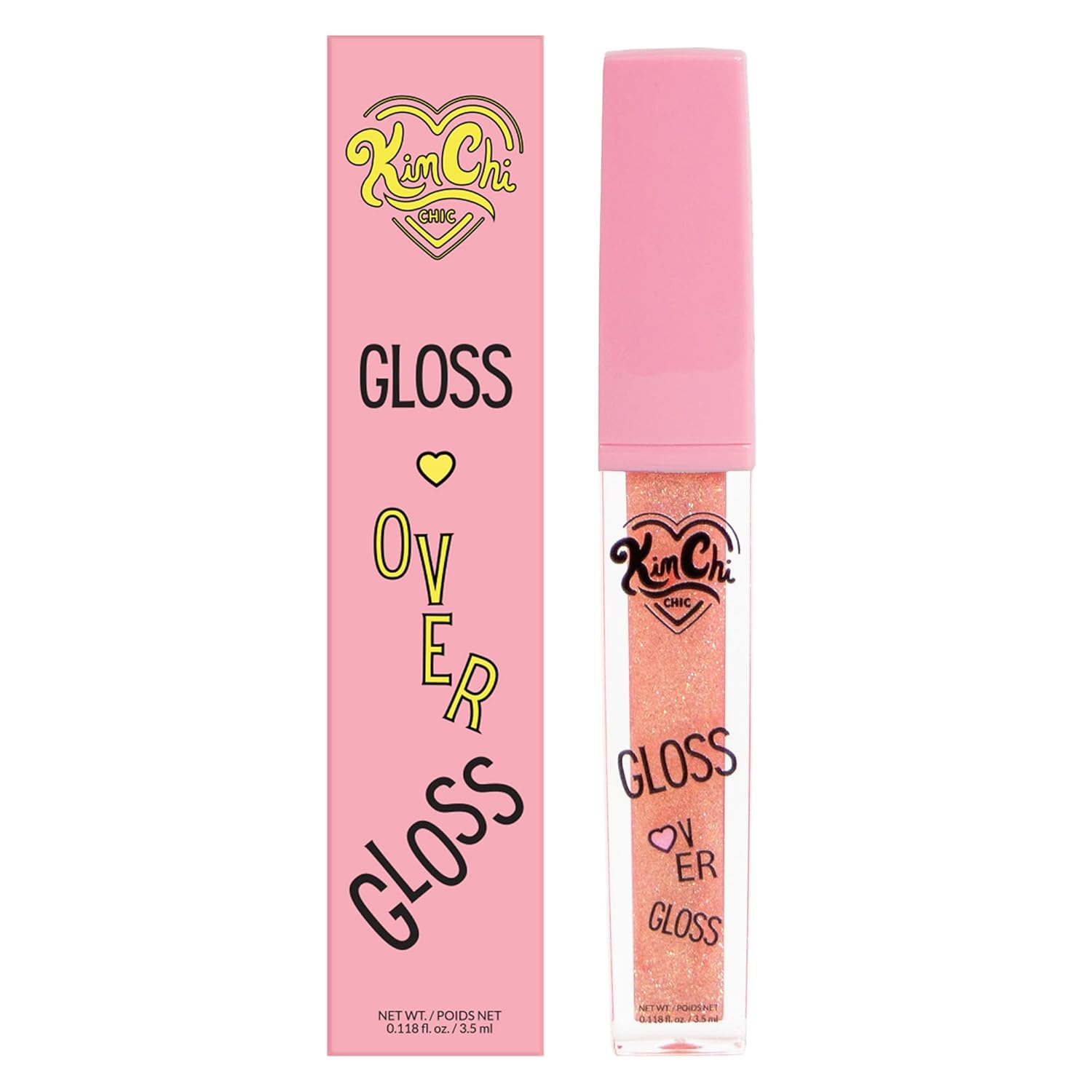 KimChiChic Beauty Gloss Over Gloss, Shimmery Micro-Sparkle Lip Gloss To Wear Alone Or Over Lipstick, Fragrance-Free Luscious Lip Balm, Peach Pink, 03 Peach Shimmer, 0.35ml
