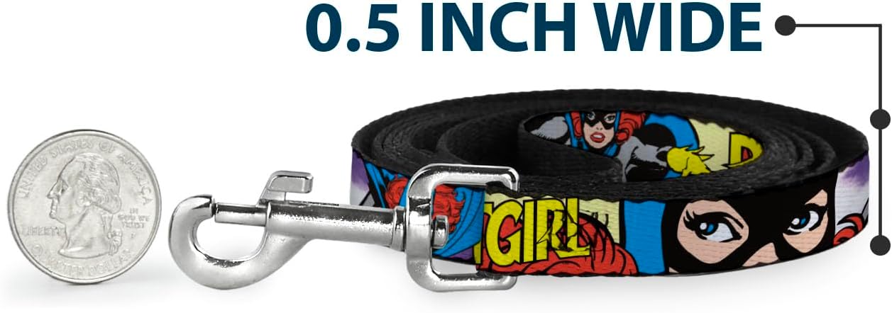 Dog Leash Batgirl in Action Face Close Up 4 Feet Long 1.5 Inch Wide