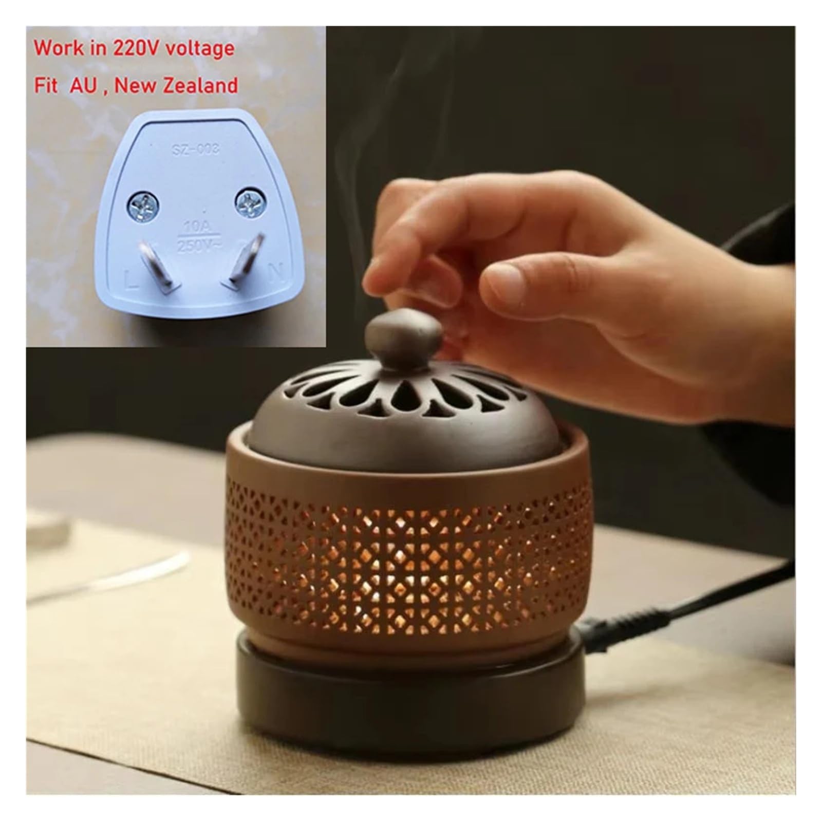 Quemador de Incienso Eléctrico Cerámico 110V/220V con Luz Nocturna