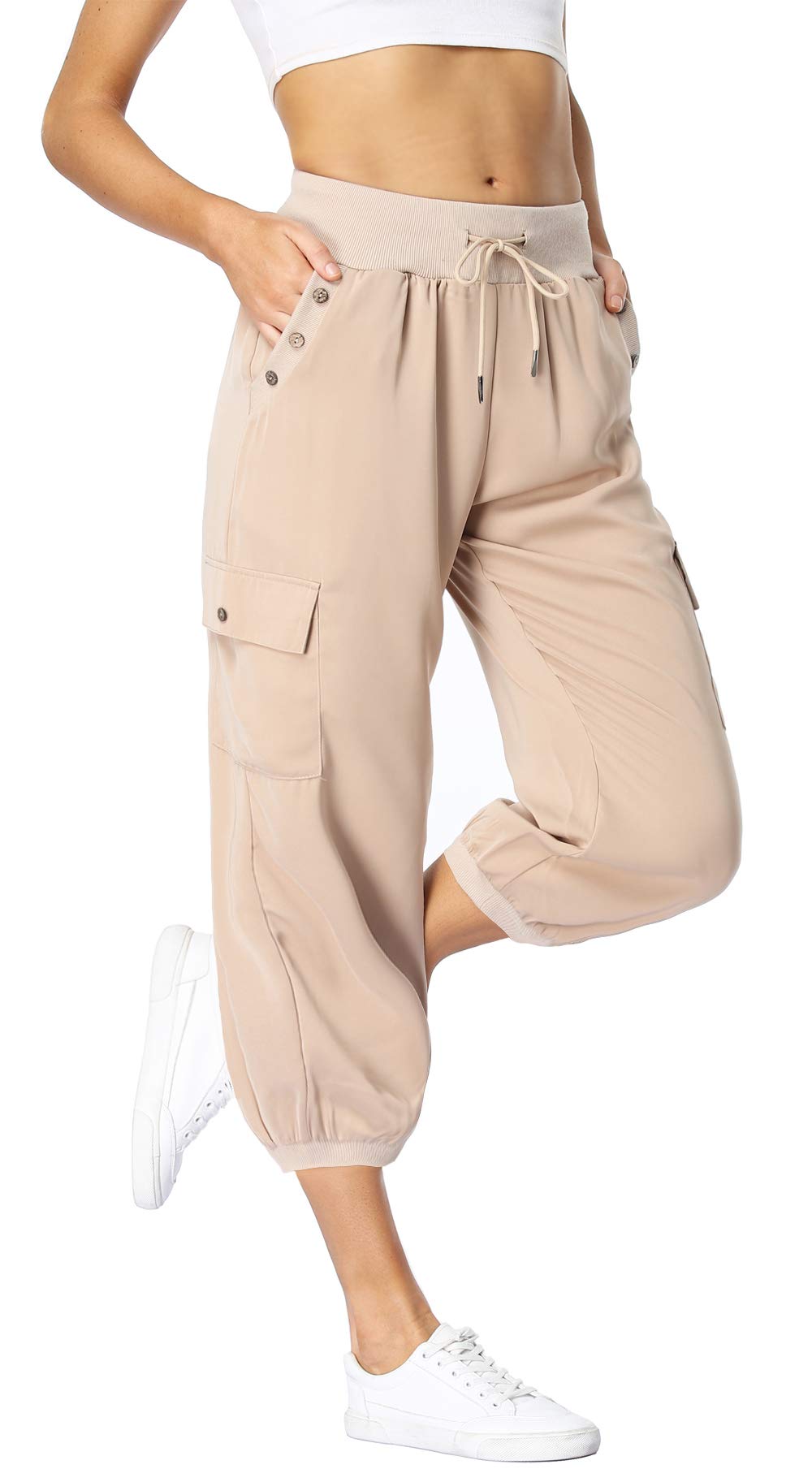 Women's Loose Cropped Capris Cargo Joggers Pants Harem Sweatpants Stylish Soft Casual with Pockets