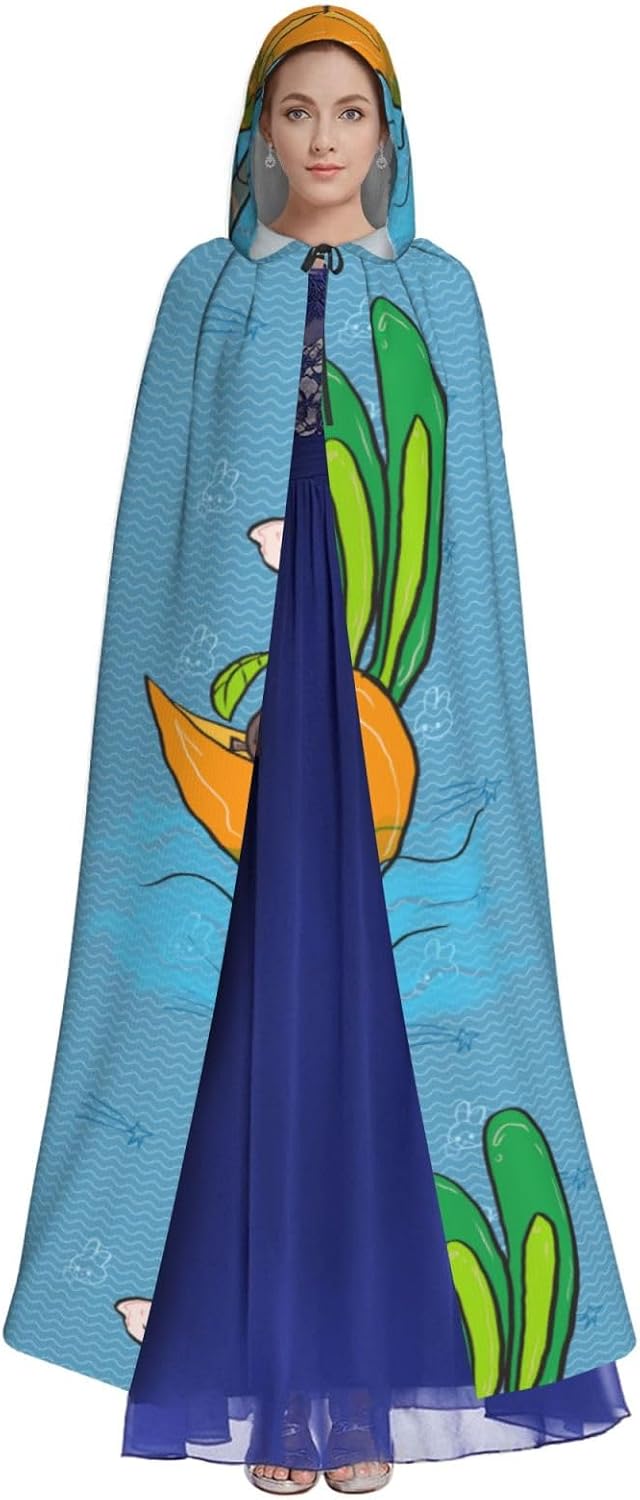 Sunflower Seeds And Rabbits Men Women Halloween Role Play Party Decoration Hooded Poncho Black